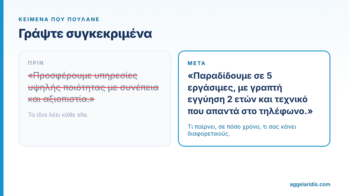 Πριν και μετά: γενικό κείμενο απέναντι σε συγκεκριμένο κείμενο ιστοσελίδας