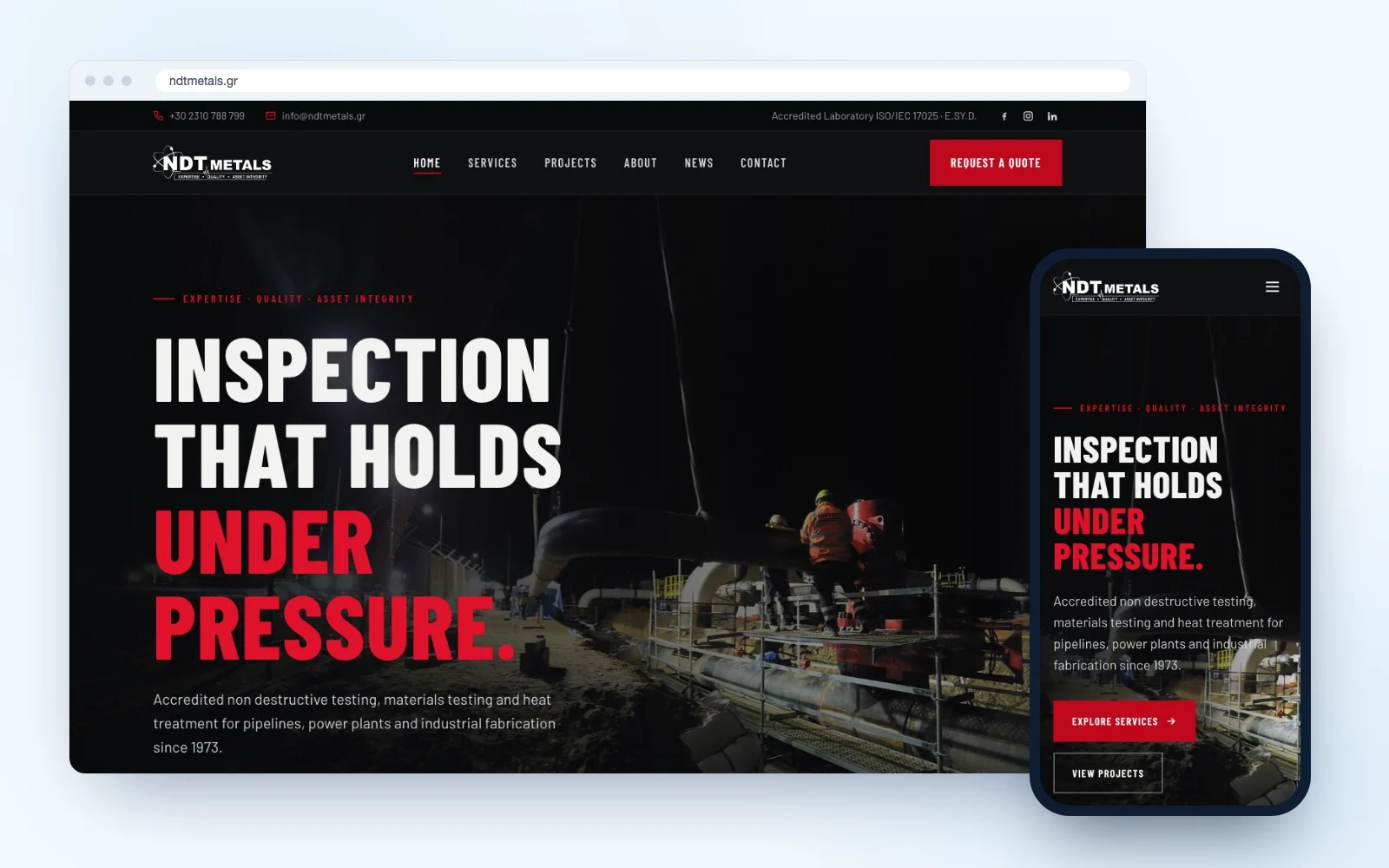 Το νέο site της NDT Metals σε υπολογιστή και κινητό